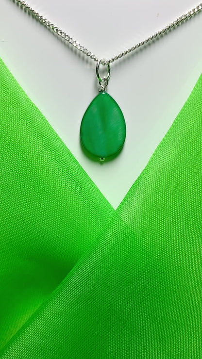 Green Mother of Pearl Balloon Sterling Silver Necklace