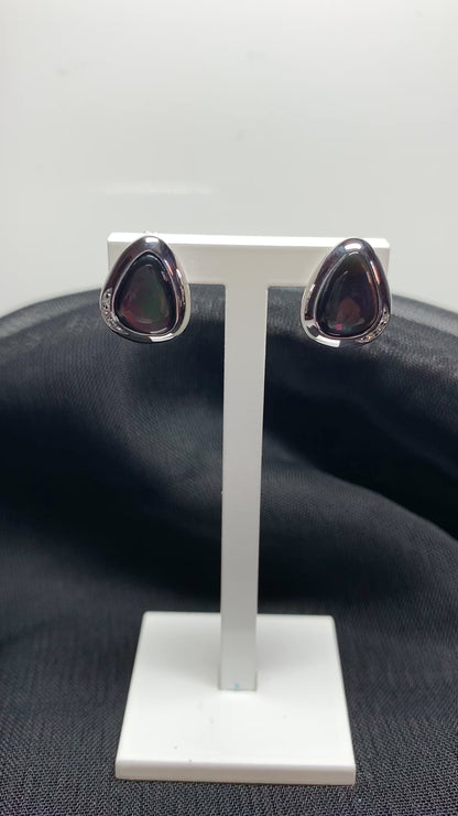 Black Mother of Pearl Pear Drop Sterling Silver Stud Earrings