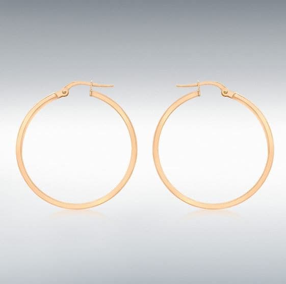 9 Carat polished plain rose gold hoop earrings 28 mm