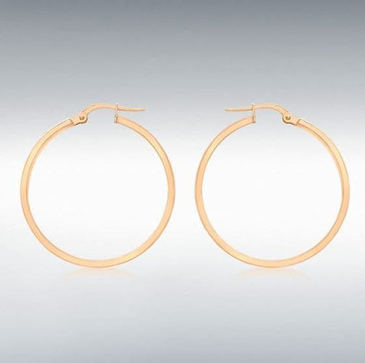 9 Carat polished plain rose gold hoop earrings 28 mm