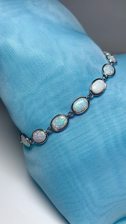 Oval opal bracelet sterling silver ladies