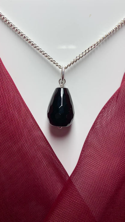 Tear Drop Silver Pear Shaped Onyx Necklace Pendant