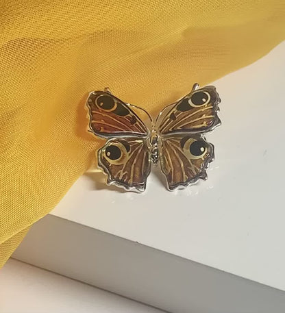 Sterling Silver Amber Butterfly Brooch