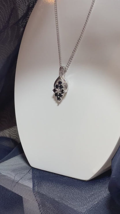 Dark Blue Sapphire And Diamond Sterling Silver Necklace Pendant