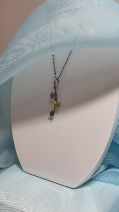 Multi Coloured Sapphire White Gold Necklace