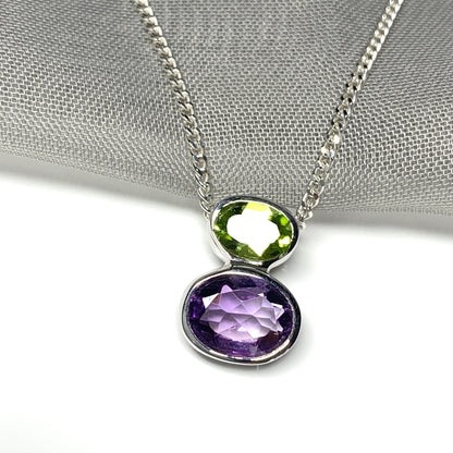 Amethyst and Peridot Sterling Silver Pendant Necklace