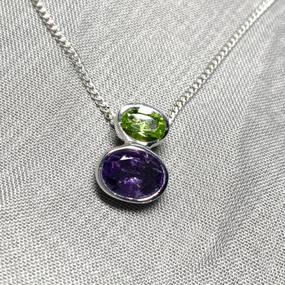 Amethyst and Peridot Sterling Silver Pendant Necklace