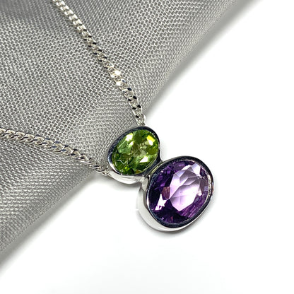 Amethyst and Peridot Sterling Silver Pendant Necklace