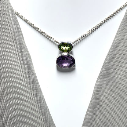 Amethyst and Peridot Sterling Silver Pendant Necklace