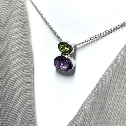 Amethyst and Peridot Sterling Silver Pendant Necklace