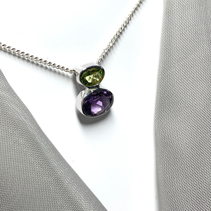 Amethyst and Peridot Sterling Silver Pendant Necklace