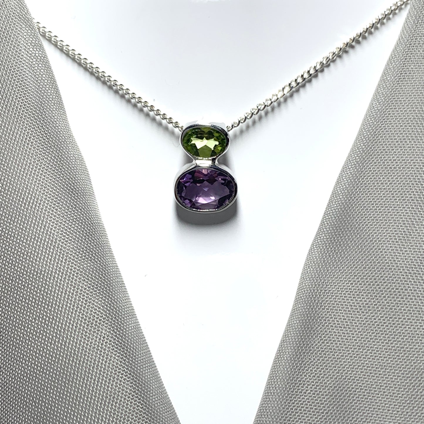Amethyst and Peridot Sterling Silver Pendent Necklace