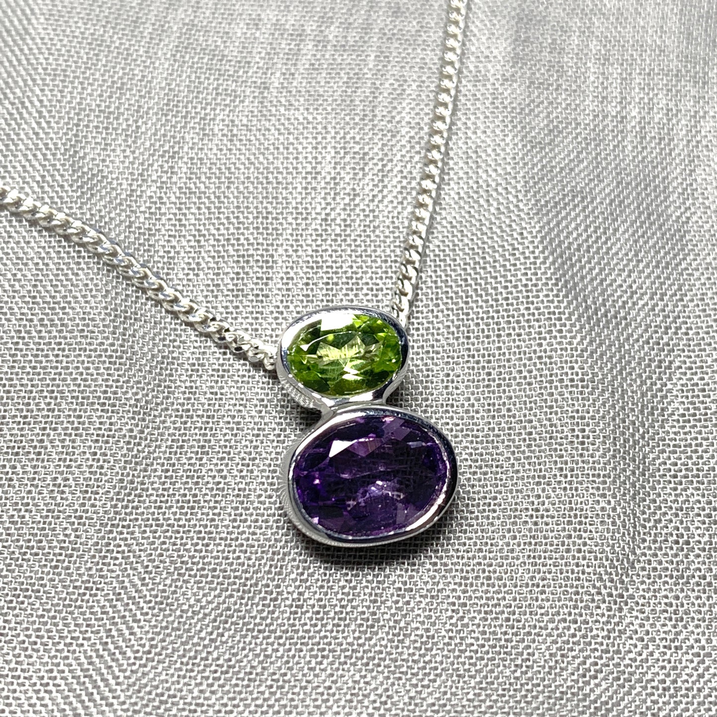 Amethyst and Peridot Sterling Silver Pendent Necklace