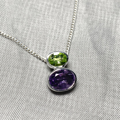 Amethyst and Peridot Sterling Silver Pendant Necklace