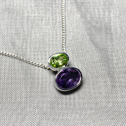 Amethyst and Peridot Sterling Silver Pendant Necklace