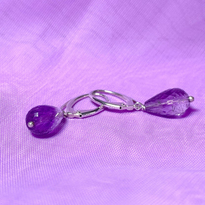 Amethyst Teardrop Shaped Sterling Silver Drop Earrings