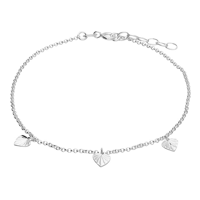 Anklet triple heart shaped sterling silver ankle chain