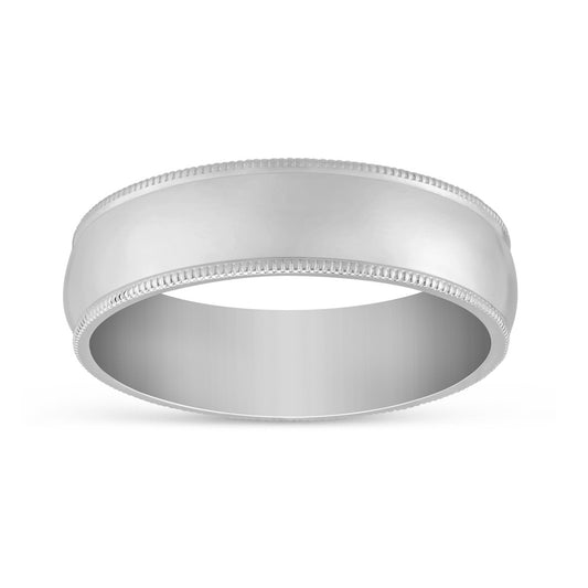 Men's wedding ring 6 mm beaded edged sterling silver