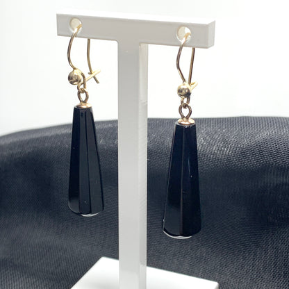 Black Jet Long Teardrop Shaped Drop Earrings