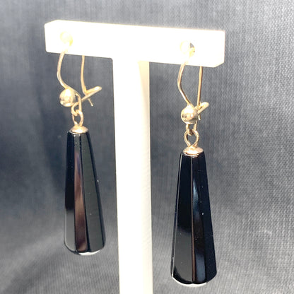 Black Jet Long Teardrop Shaped Drop Earrings