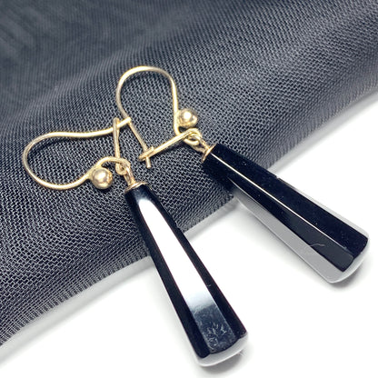 Black Jet Long Teardrop Shaped Drop Earrings