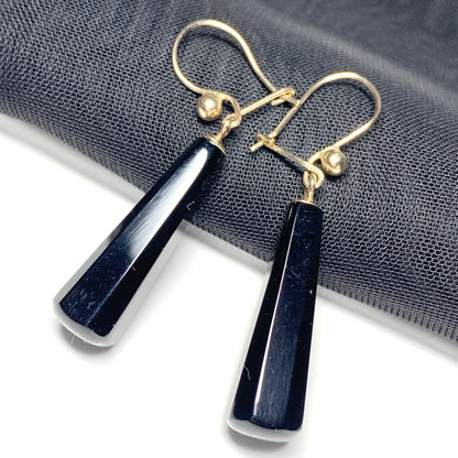 Black Jet Long Teardrop Shaped Drop Earrings