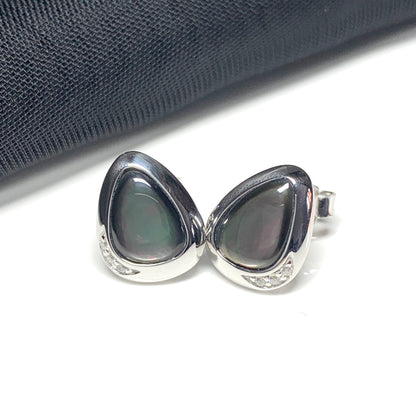 Black Mother of Pearl Pear Drop Sterling Silver Stud Earrings