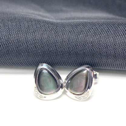 Black Mother of Pearl Pear Drop Sterling Silver Stud Earrings