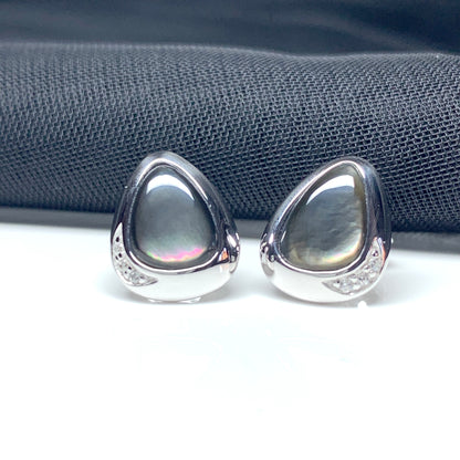 Black Mother of Pearl Pear Drop Sterling Silver Stud Earrings