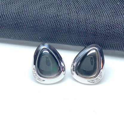 Black Mother of Pearl Pear Drop Sterling Silver Stud Earrings