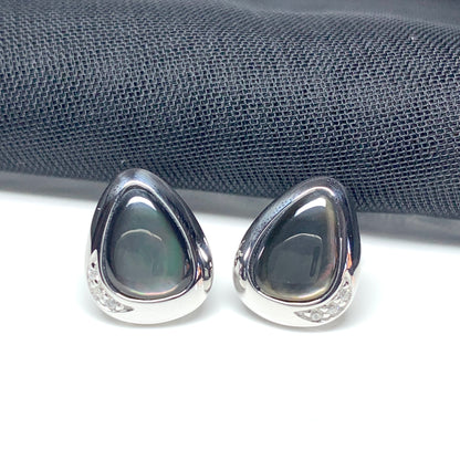 Black Mother of Pearl Pear Drop Sterling Silver Stud Earrings