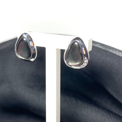 Black Mother of Pearl Pear Drop Sterling Silver Stud Earrings