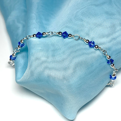 Blue crystal bead silver bracelet