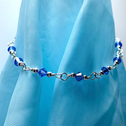 Blue crystal bead silver bracelet