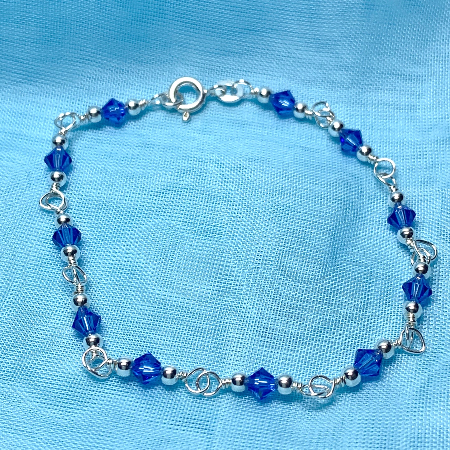 Blue crystal bead silver bracelet