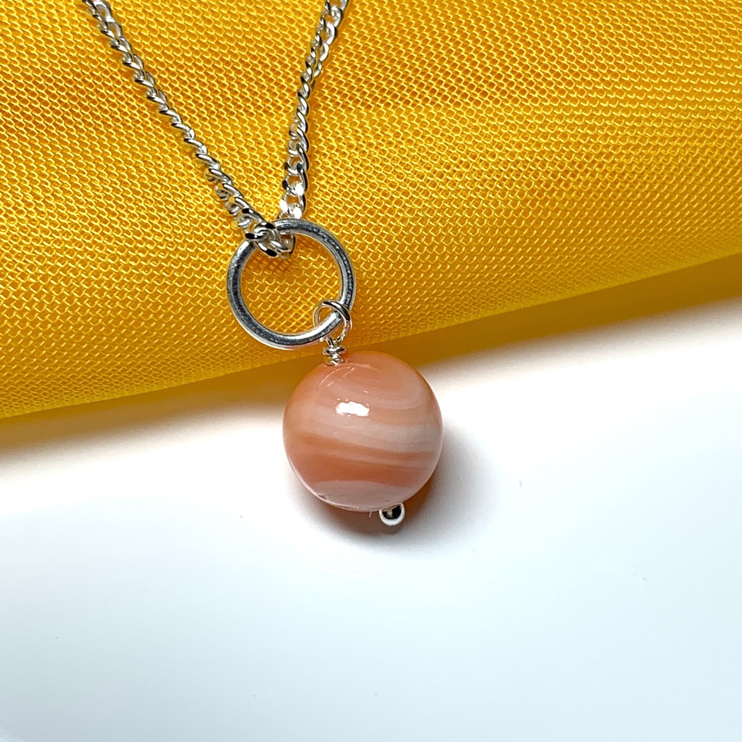 Round coral necklace sterling silver