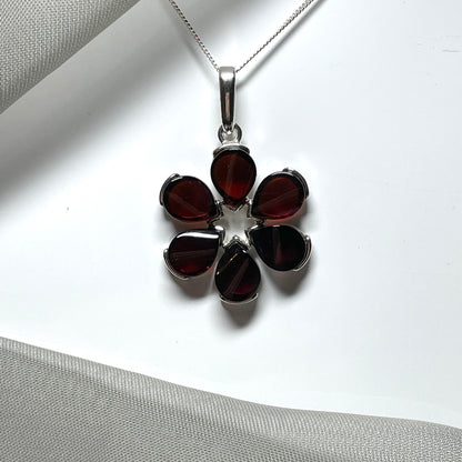 Sterling Silver Amber Flower Necklace Pendant