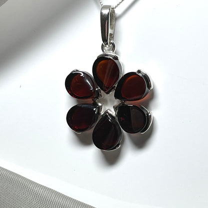 Sterling Silver Amber Flower Necklace Pendant