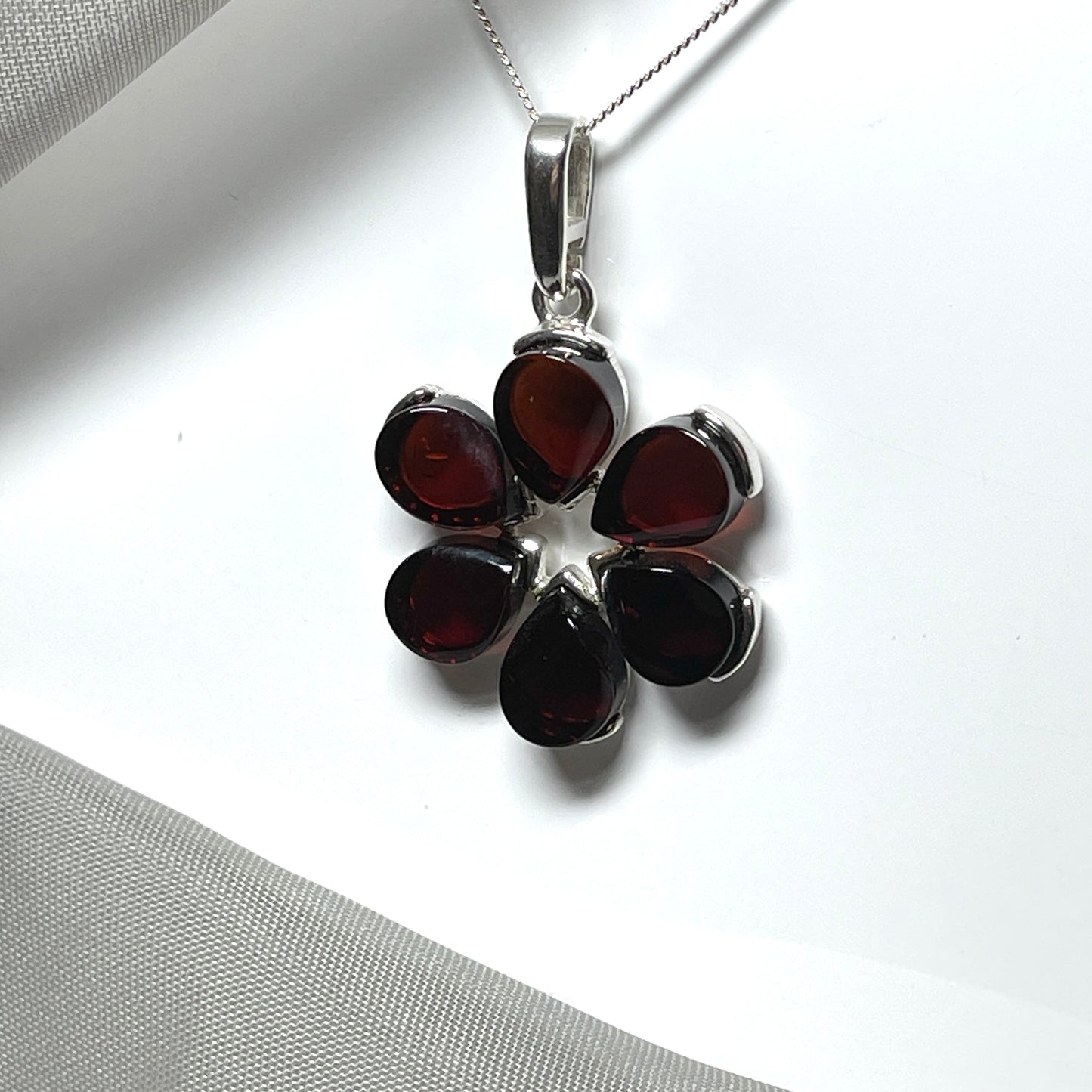 Sterling Silver Amber Flower Necklace Pendant