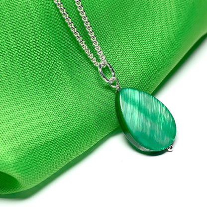 Green Mother of Pearl Balloon Sterling Silver Necklace