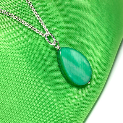 Green Mother of Pearl Balloon Sterling Silver Necklace