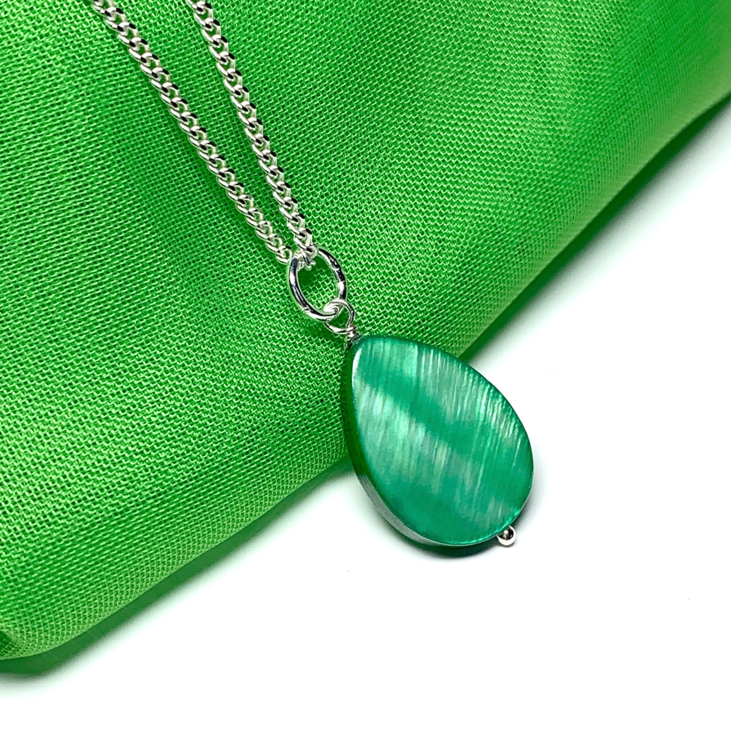 Green Mother of Pearl Balloon Sterling Silver Necklace