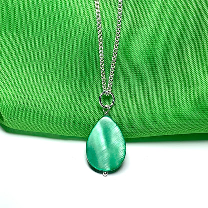 Green Mother of Pearl Balloon Sterling Silver Necklace