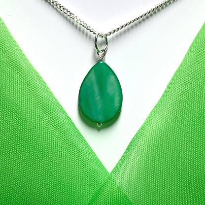 Green Mother of Pearl Balloon Sterling Silver Necklace