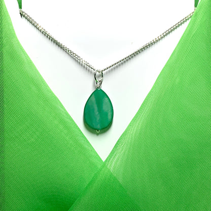 Green Mother of Pearl Balloon Sterling Silver Necklace