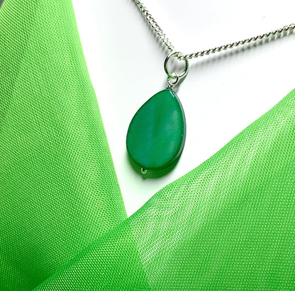 Green Mother of Pearl Balloon Sterling Silver Necklace