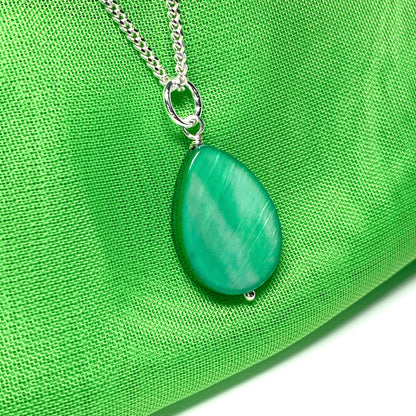 Green Mother of Pearl Balloon Sterling Silver Necklace