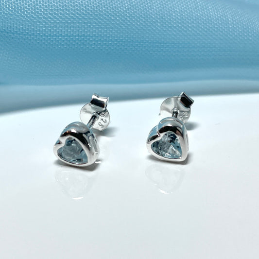 Heart shaped blue topaz sterling silver stud earrings