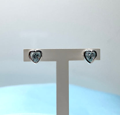 Heart shaped blue topaz sterling silver stud earrings