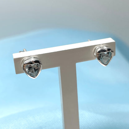 Heart shaped blue topaz sterling silver stud earrings